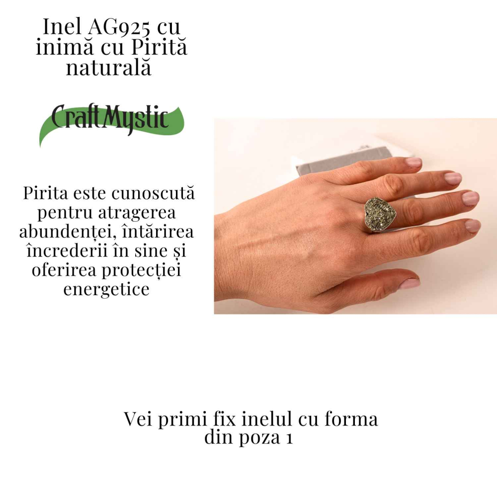 Inel din Argint 925 cu Pirita Naturala in Forma de Inima – Protectie si incredere in Sine [3]