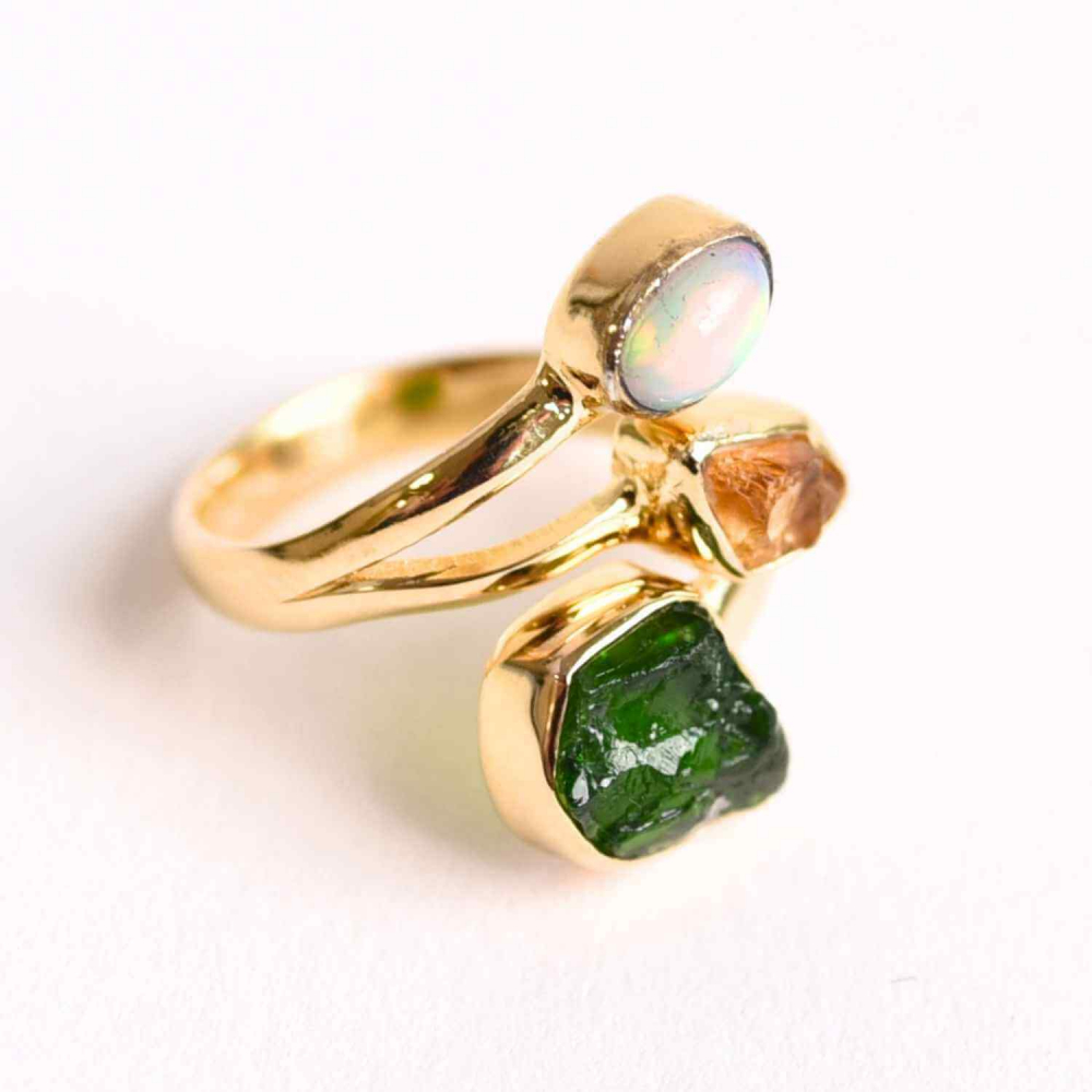 Inel din Argint 925 placat cu Aur de 18K cu Diopsid cu Crom, Citrin si Opal Etiopian 3.47 gr M50 5.5,   Energie, Claritate si Armonie Interioara