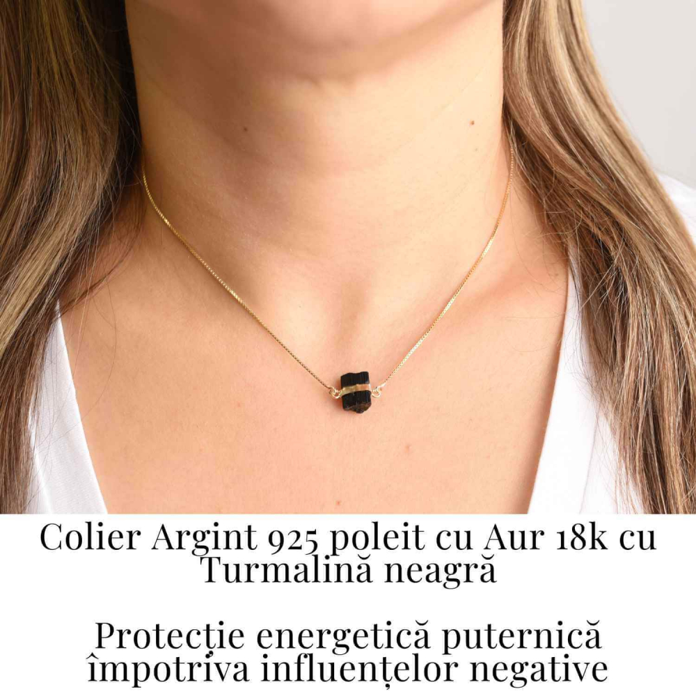 Colier Brut cu Turmalina din Argint 925 Placat cu Aur 18K – Protectie Energetica si Echilibru Emotional [2]