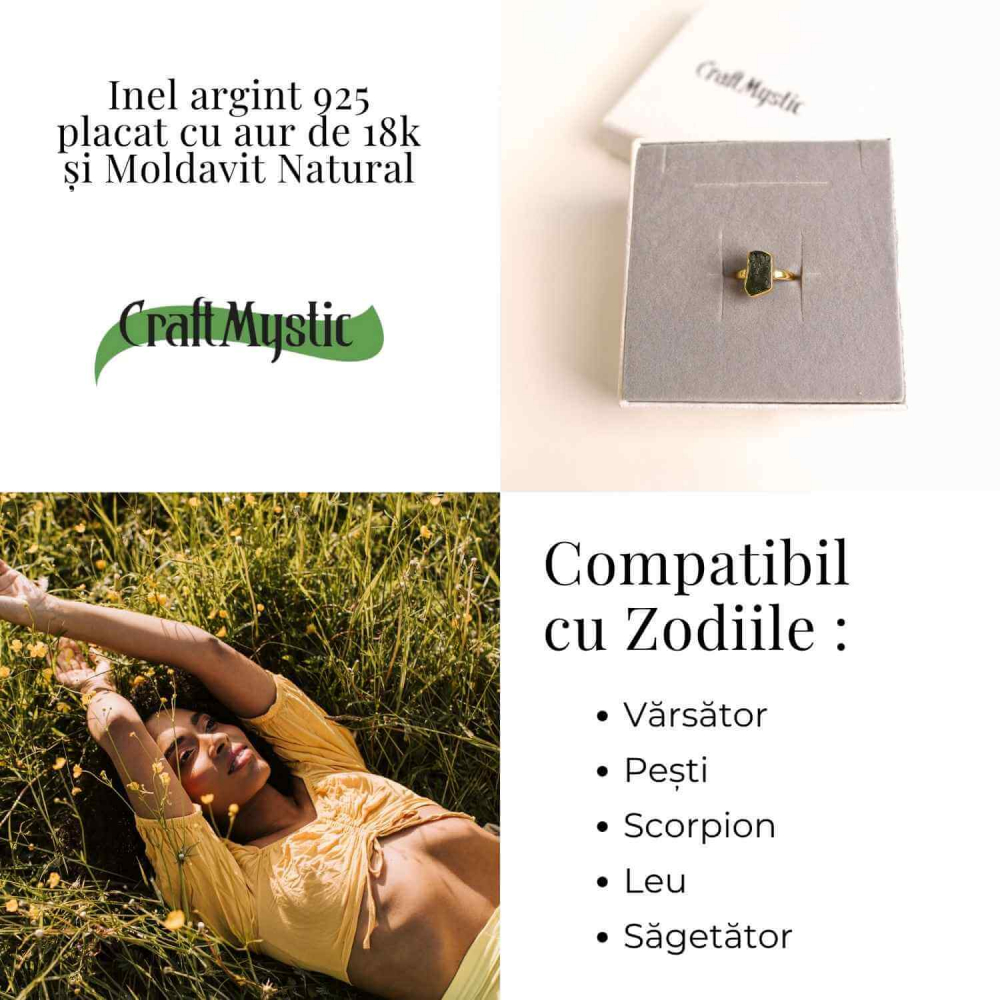 Inel cu Moldavit si montura argint 925 placat cu Aur 18K – Deschide-ti Drumul Schimbarii Interioare, 2.96 gr [5]