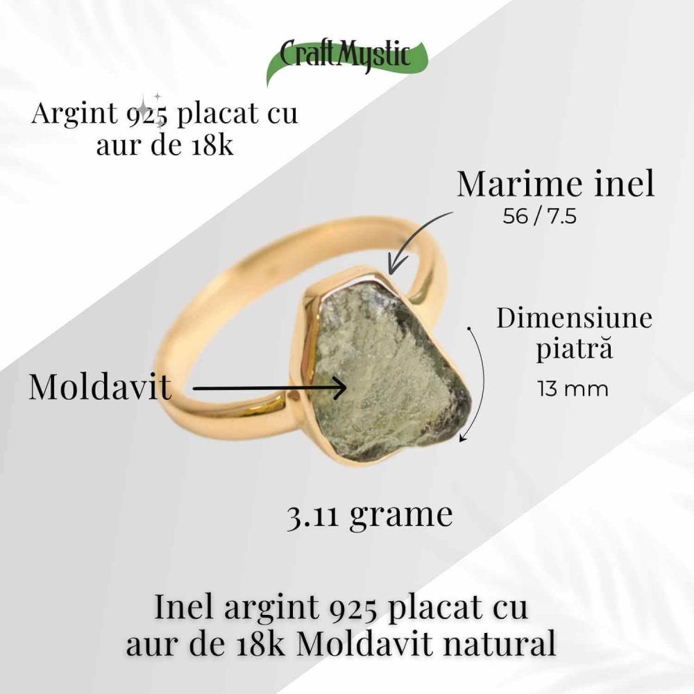 Inel cu Moldavit Natural placat cu Aur  de 18K – Puterea Schimbării si Evolutiei Interioare, 3.11 gr [5]