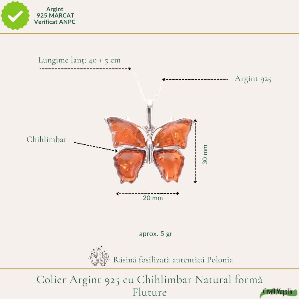 Colier argint 925 cu fluture si chihlimbar natural – Energie solara si vitalitate [4]