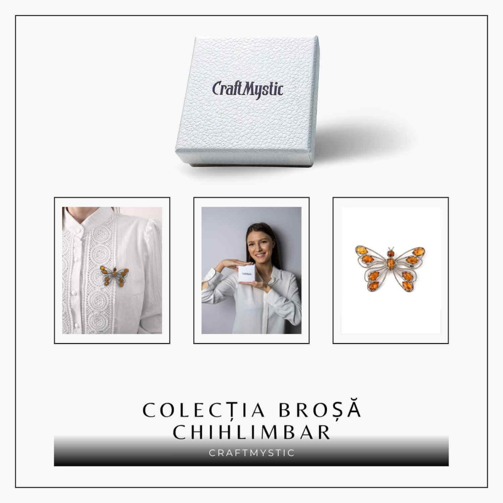 Brosa din chihlimbar forma de fluture si argint 925 — adauga caldura si rafinament tinutei tale [8]