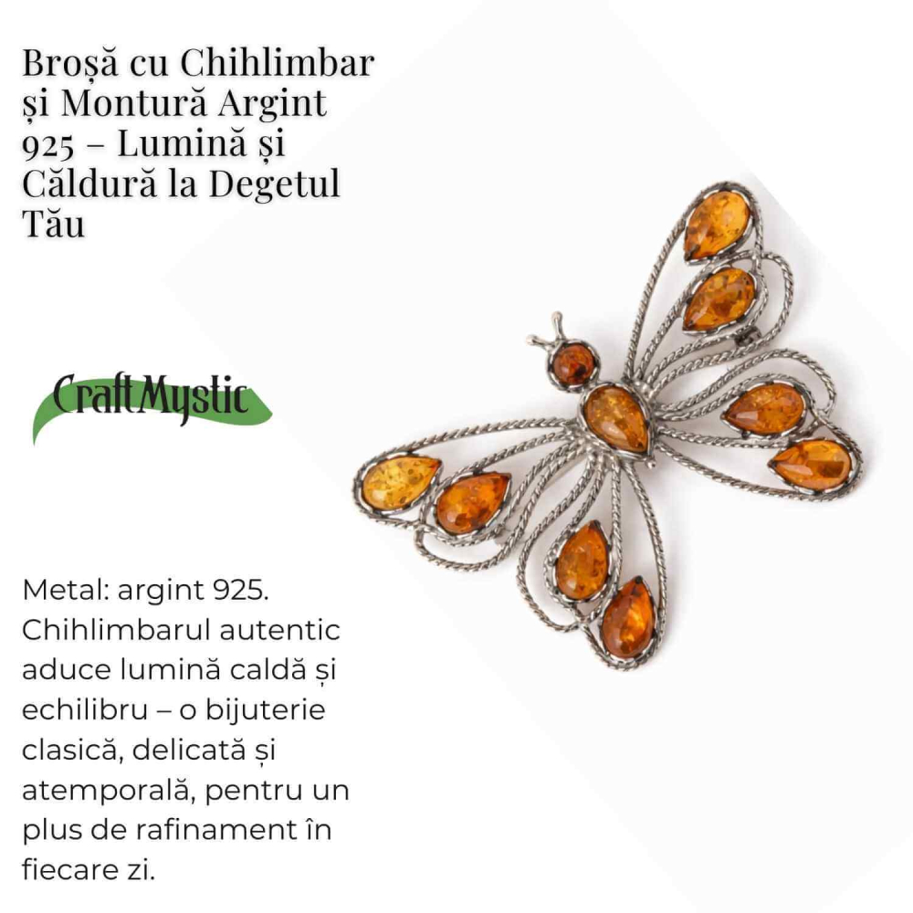 Brosa din chihlimbar forma de fluture si argint 925 — adauga caldura si rafinament tinutei tale [6]
