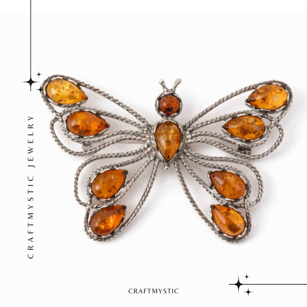 Brosa din chihlimbar forma de fluture si argint 925 — adauga caldura si rafinament tinutei tale [9]