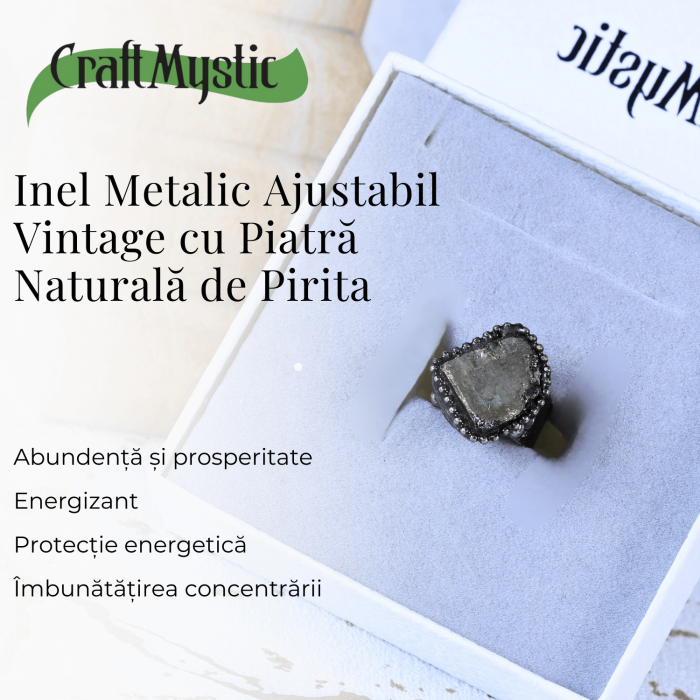 Inel Vintage Ajustabil cu Piatra de Pirita pentru Succes [7]