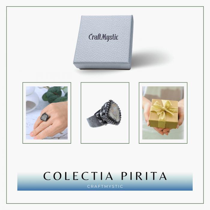 Inel Vintage Ajustabil cu Piatra de Pirita pentru Succes [8]