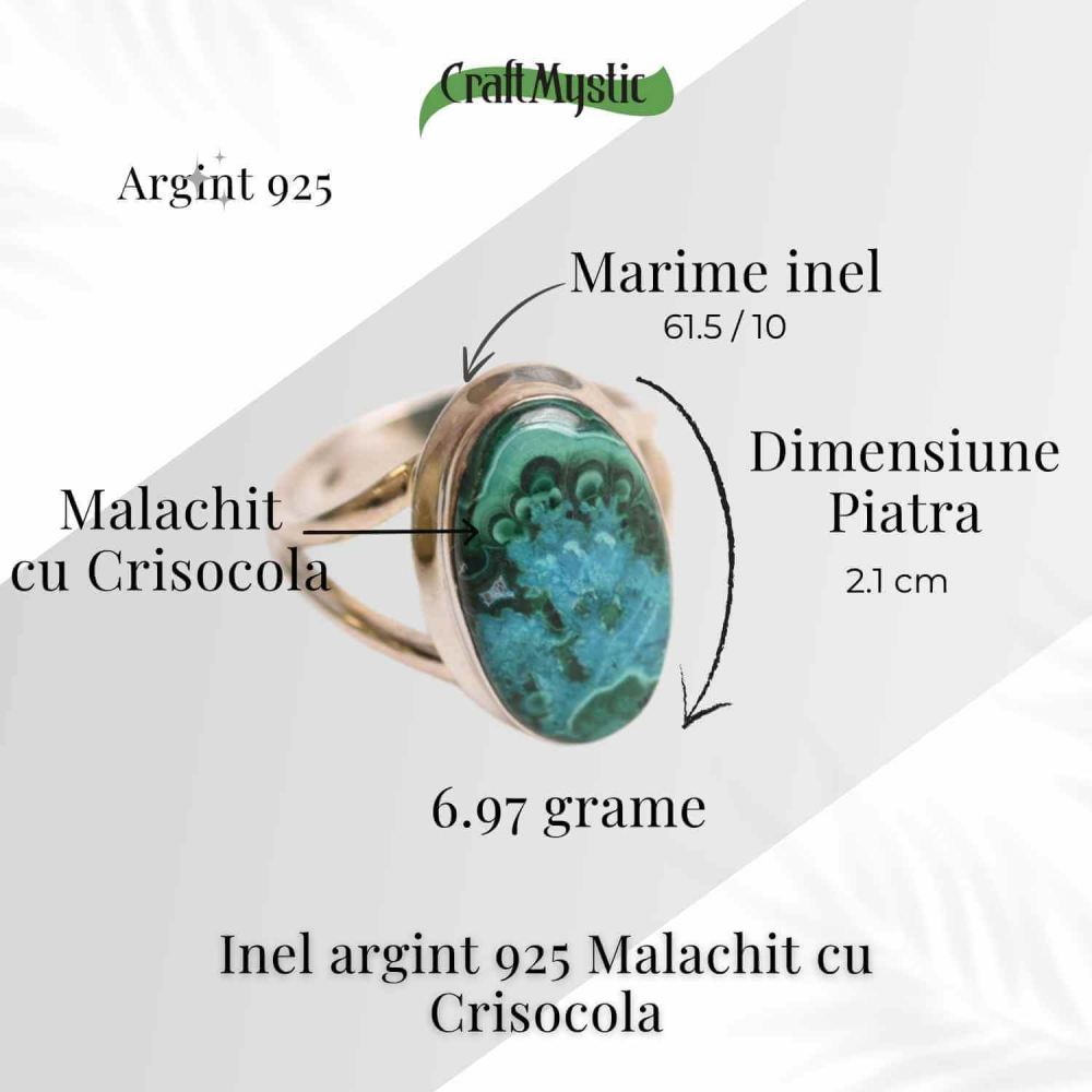Inel Malachit si Crisocola montura Argint 925 - Protectie si echilibru emotional [11]