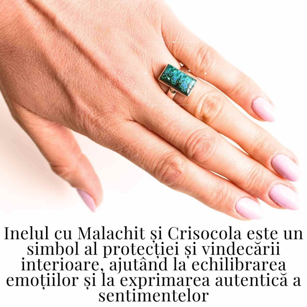 Inel cu Malachit si Crisocola Montura din Argint 925 – Protectie Energetica si Echilibru Emotional, 4.90 gr [2]