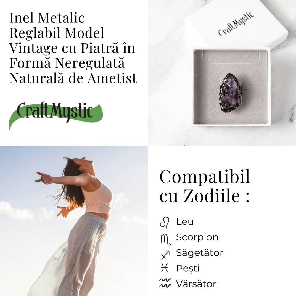 Inel Reglabil Vintage cu Ametist Natural – Claritate si Echilibru [4]