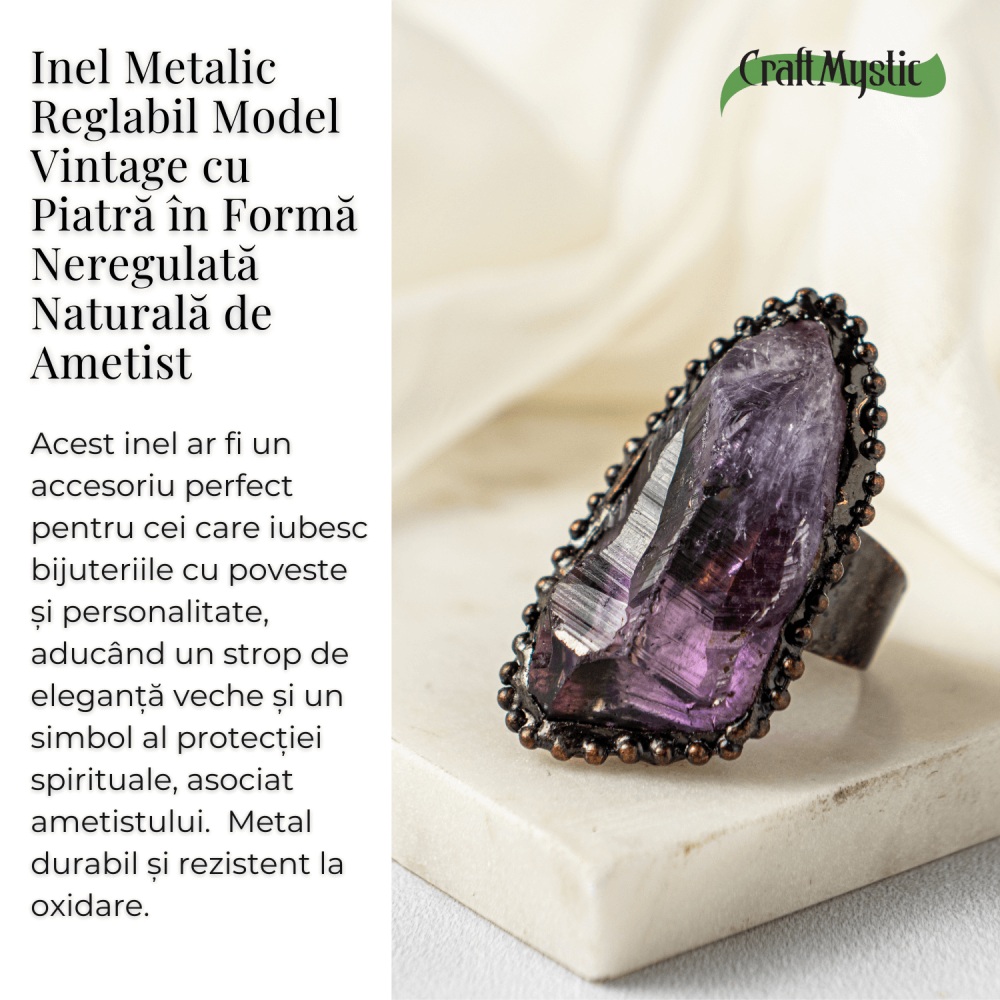 Inel Reglabil Vintage cu Ametist Natural – Claritate si Echilibru [5]