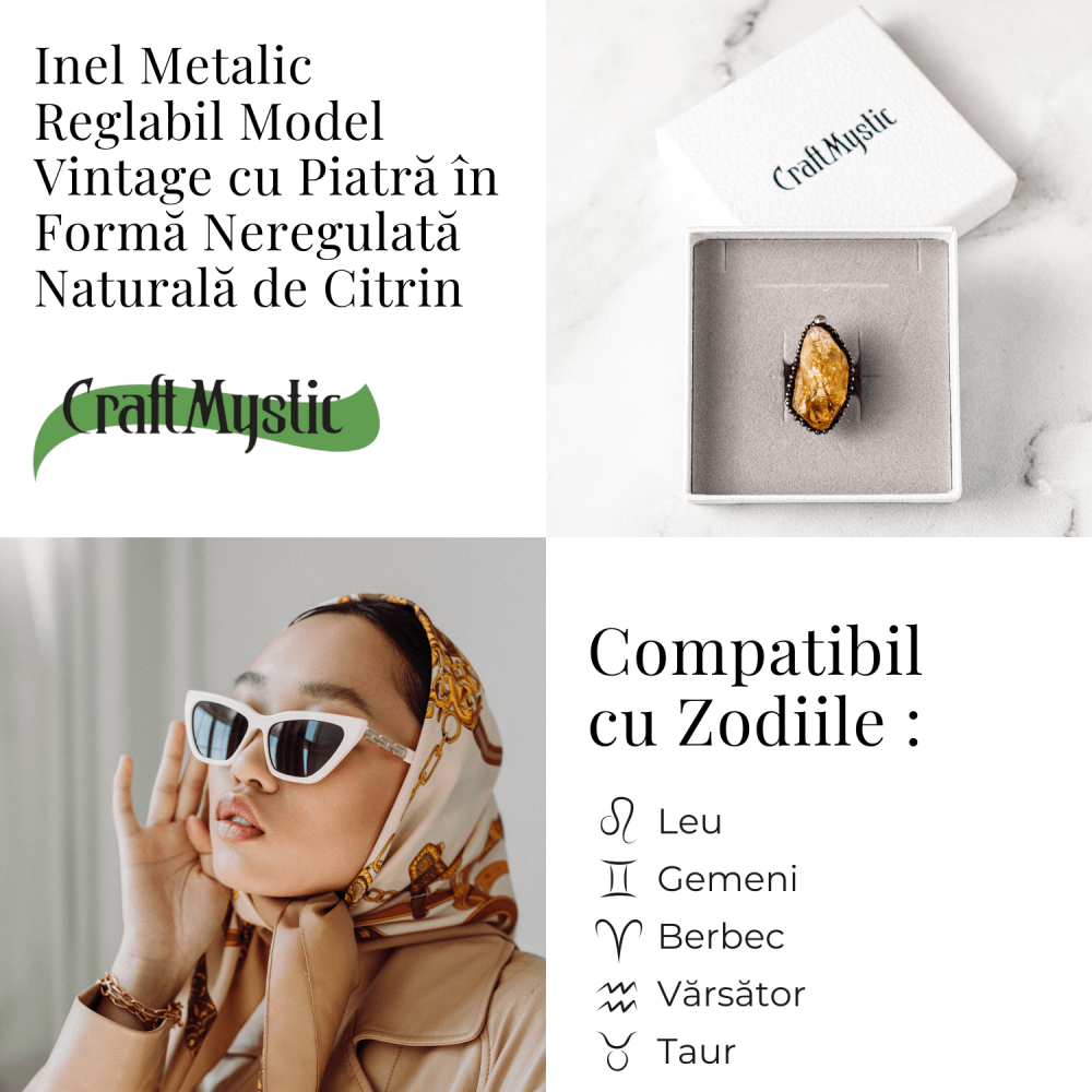 Inel Reglabil Vintage cu Citrin Natural – Abundenta si Energie Pozitiva [4]