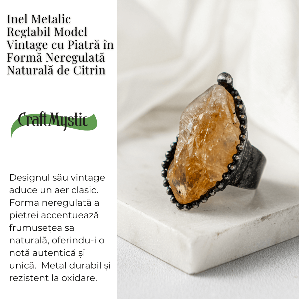 Inel Reglabil Vintage cu Citrin Natural – Abundenta si Energie Pozitiva [7]