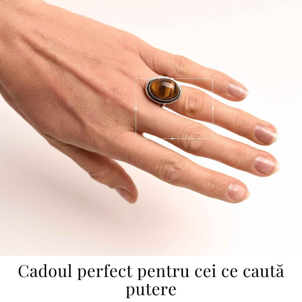 Inel ajustabil argintiu cu Ochi de Tigru – putere si protectie [2]