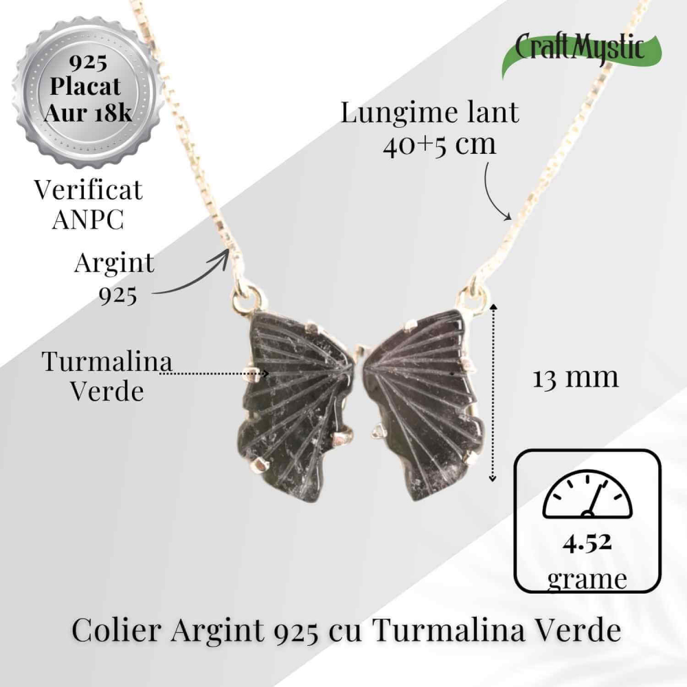 Vindecare si Vitalitate – Colier fluture din Argint 925 cu Turmalina Verde Naturala [5]
