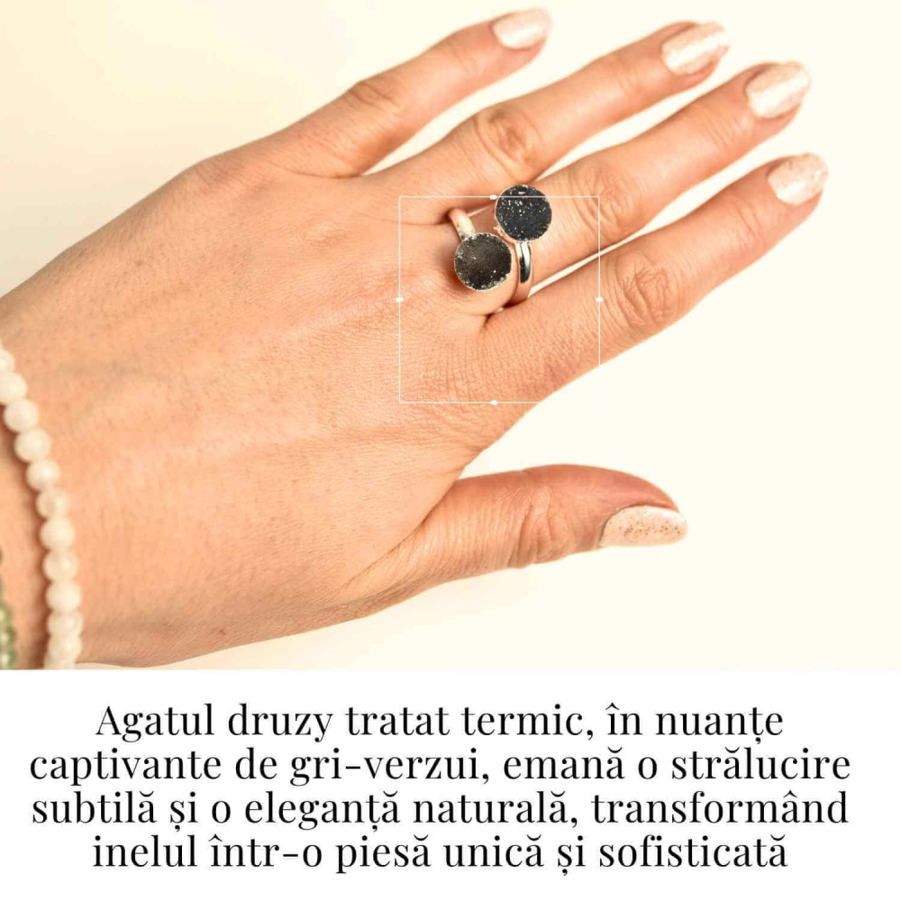 Inel Argintiu cu Dublu Agat Druzy – Energie si Eleganta Unica [2]
