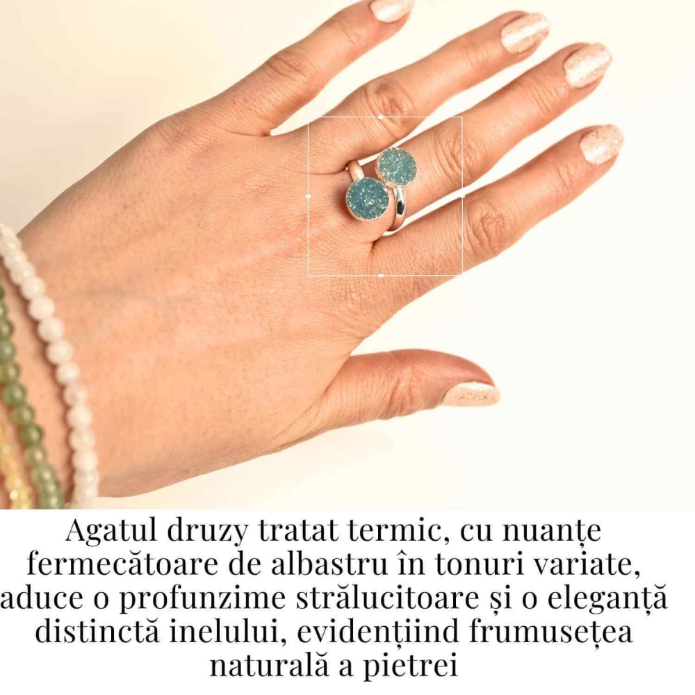 Inel Argintiu cu Dublu Agat Druzy – Energie si Eleganta Unica [2]