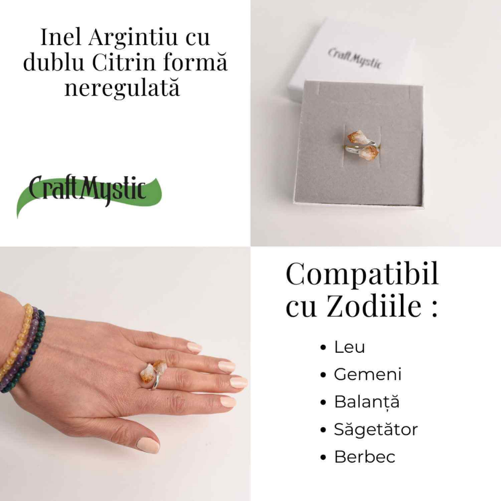 Inel Reglabil cu Dublu Citrin - Energie Pozitiva si Abundenta [5]