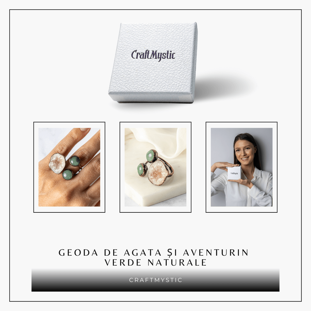 Inel din Geoda de Agata si Aventurin Verde Natural – Armonie si Vitalitate Interioara [8]
