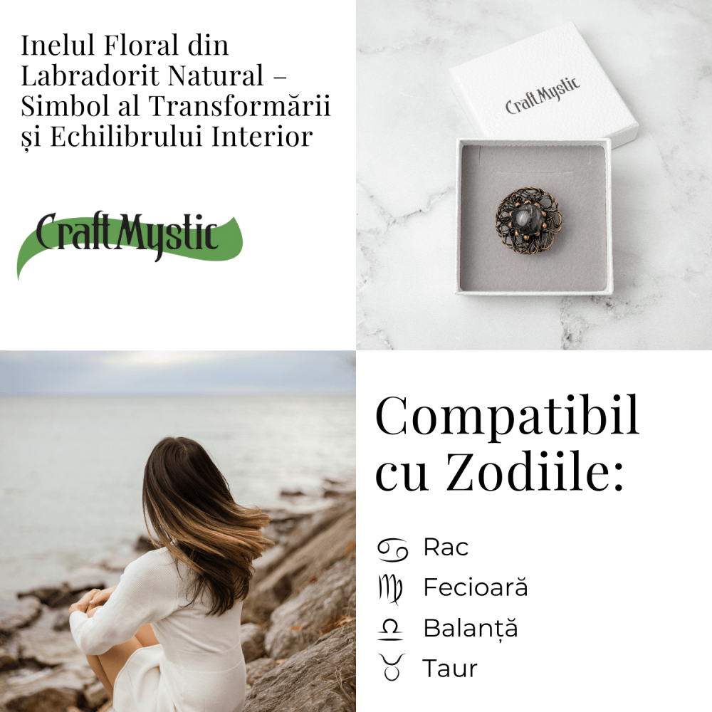 Inel Floral din Cupru cu Labradorit Natural – Talisman al Transformarii si Protectiei Interioare [5]