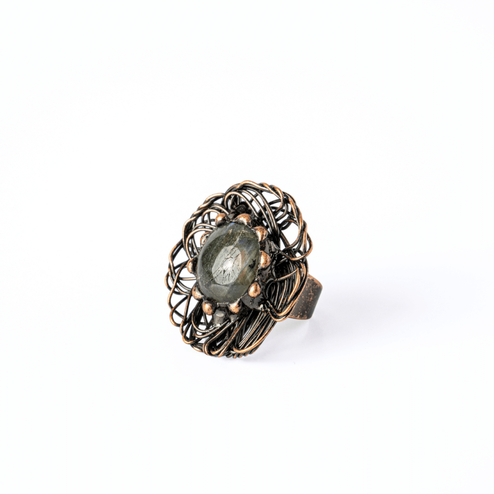 Inel Floral din Cupru cu Labradorit Natural – Talisman al Transformarii si Protectiei Interioare [9]