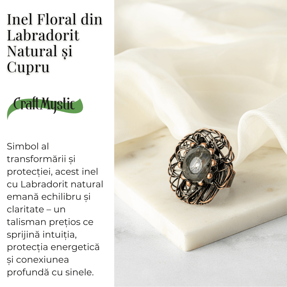 Inel Floral din Cupru cu Labradorit Natural – Talisman al Transformarii si Protectiei Interioare [3]