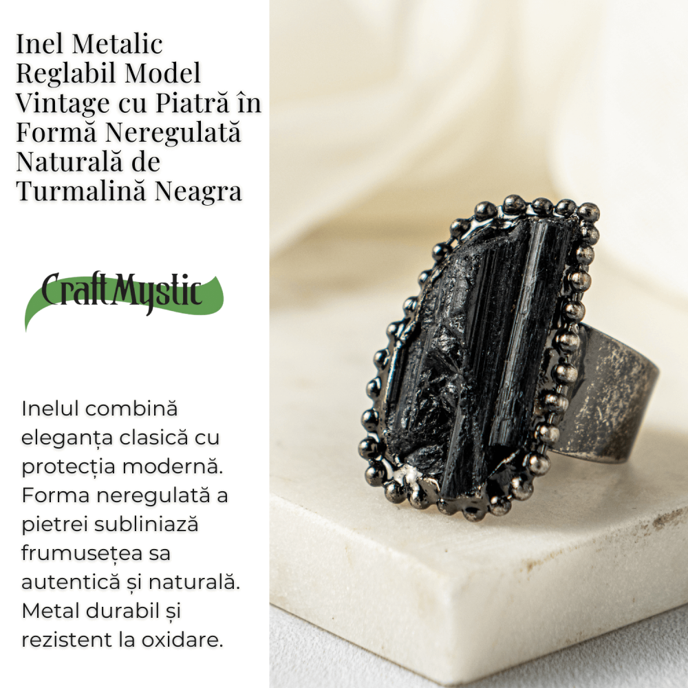 Inel Reglabil Vintage cu Turmalina Neagra – Protectie Energetica [5]