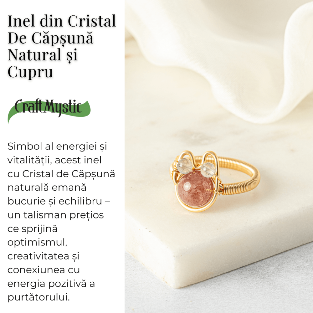 Inel cu Cristal de Capsuna Natural si Cupru – Simbol al Vitalitatii si Bucuriei Interioare [3]