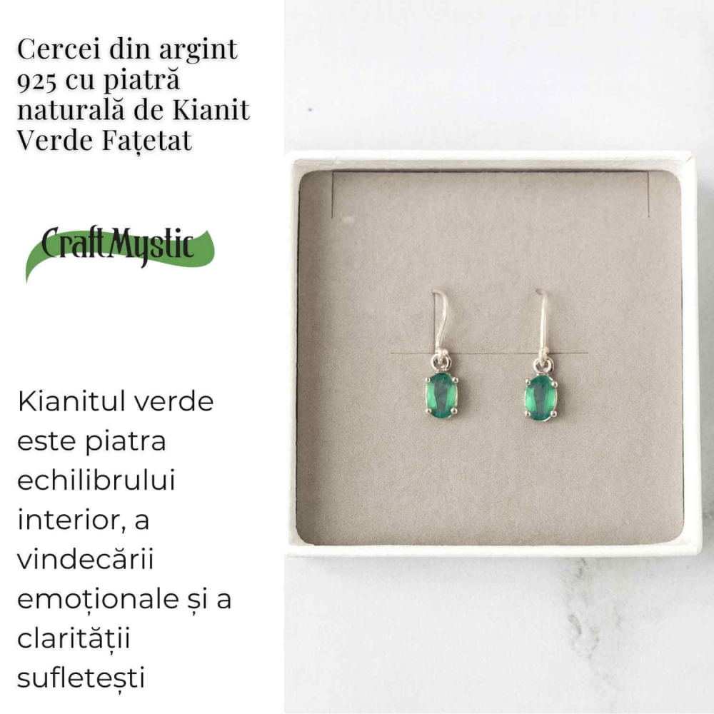 Cercei Argint 925 cu Kianit Verde Fatetat – Echilibru Interior si Claritate Sufleteasca [3]