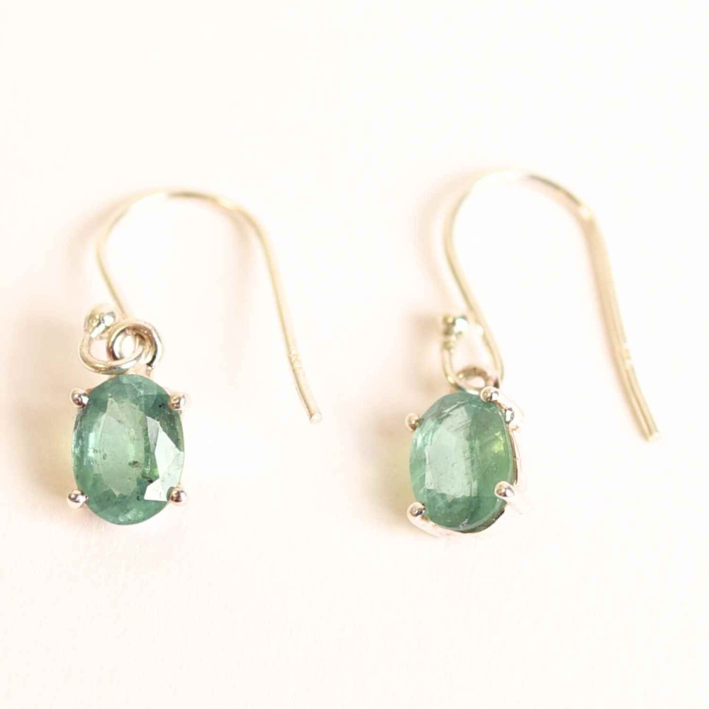 Cercei Argint 925 cu Kianit Verde Fatetat ,   Echilibru Interior si Claritate Sufleteasca