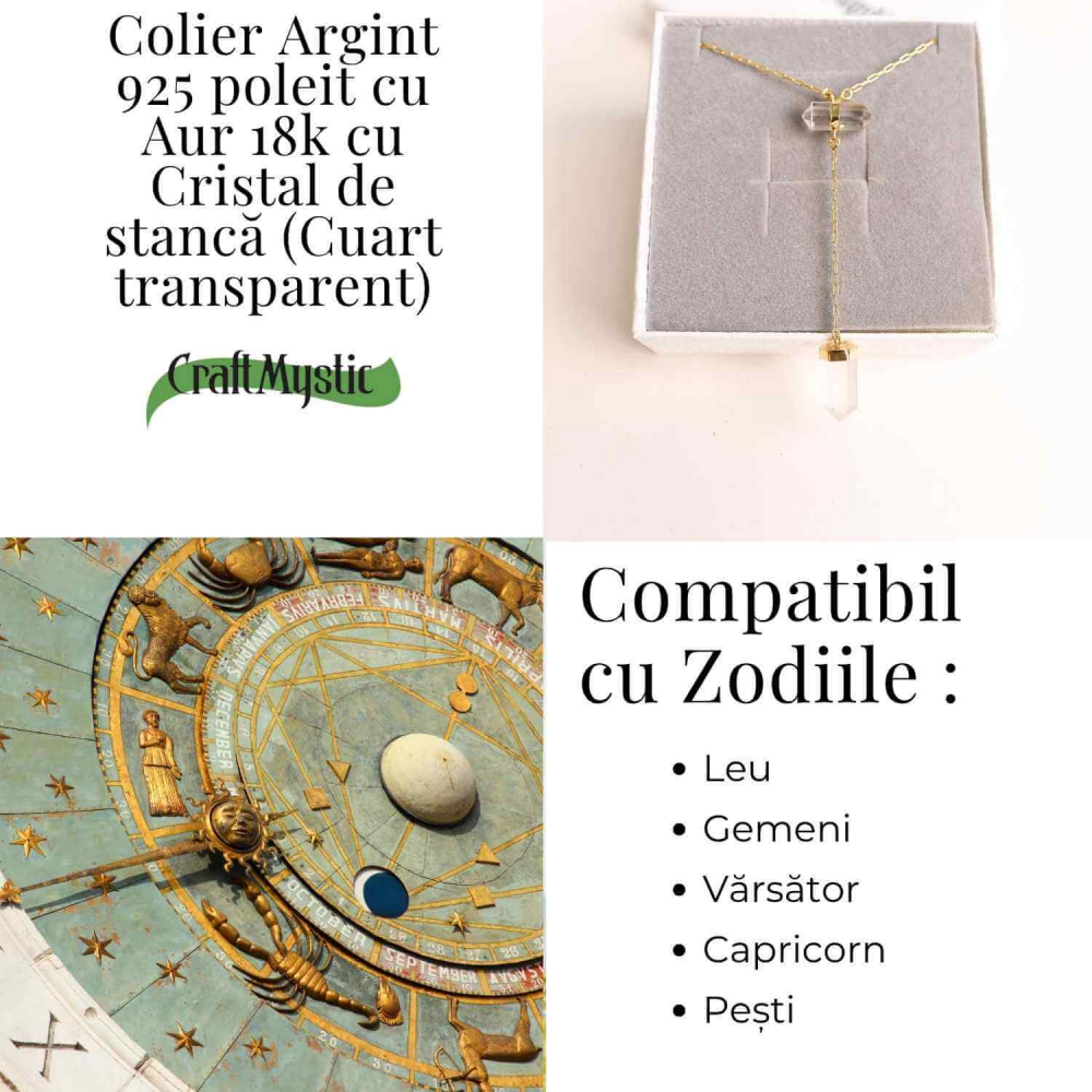 Colier Turnulet din Dublu Cuart de Stanca – Claritate Mentala si Protectie Energetica – Argint 925 Placat cu Aur 18K [4]