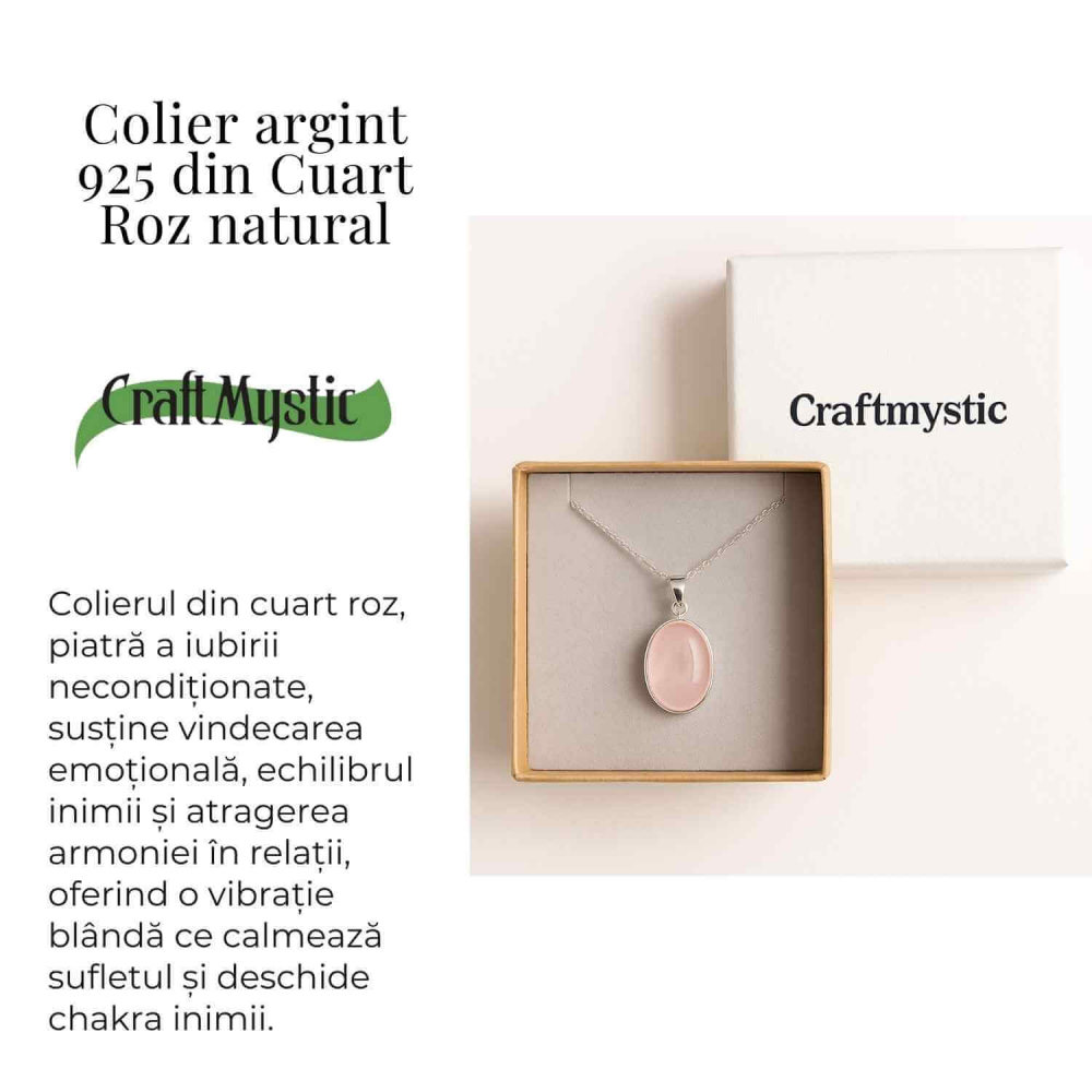 Colier cuart roz natural din argint 925– Echilibru si iubire profunda [4]