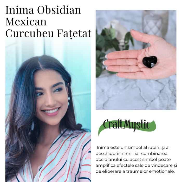 Inimioara Decorativa 30 mm din Obsidian Negru Fatetat Mexican [6]
