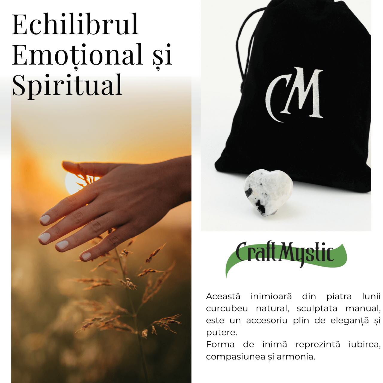 Inima Sculptata Manual din Piatra Lunii Curcubeu - Armonie si Liniste [5]