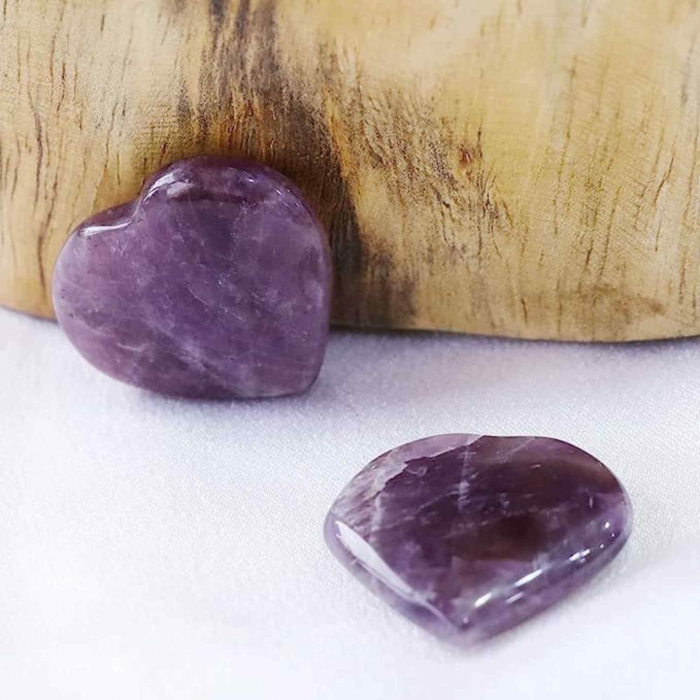 Inimioara din cristal Ametist 3 cm si saculet satin inclus - Terapie, meditatie Reiki, Mini cristale de buzunar [5]
