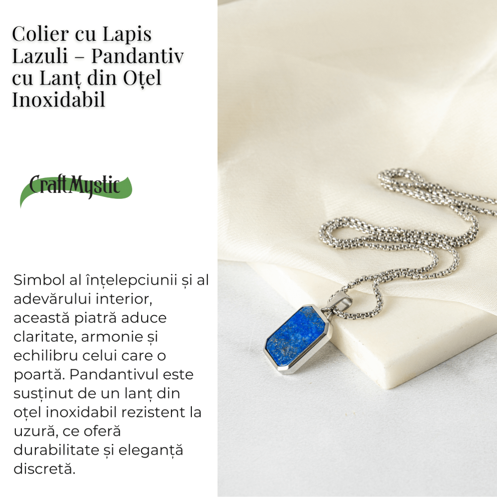 Colier din Otel Inoxidabil cu Lapis Lazuli Natural – Claritate si Armonie Interioara [3]