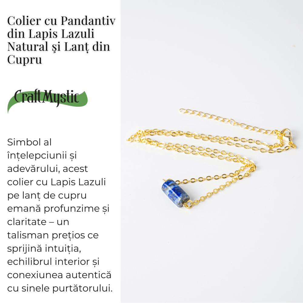 Intelepciune si Claritate – Colier cu Pandantiv Hexagonal din Lapis Lazuli Natural pe Lant de Cupru [3]