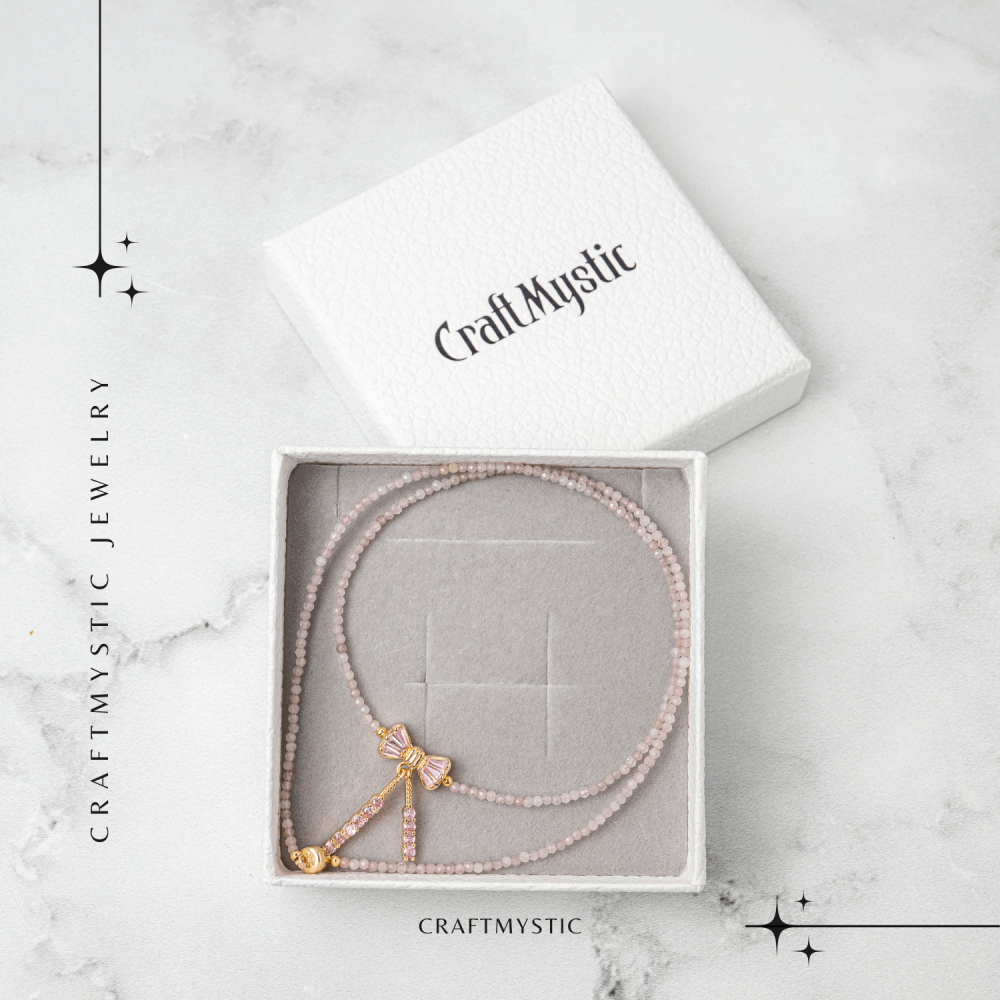 Iubire si Delicatețe – Colier din Cuart Roz Fatetat cu Fundita [7]