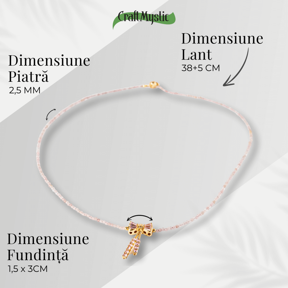 Iubire si Delicatețe – Colier din Cuart Roz Fatetat cu Fundita [5]