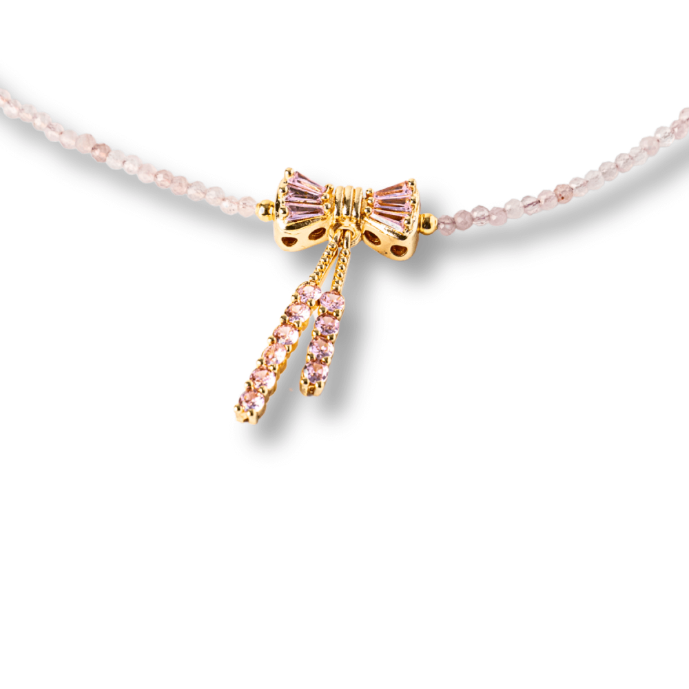 Iubire si Delicatețe – Colier din Cuart Roz Fatetat cu Fundita [9]