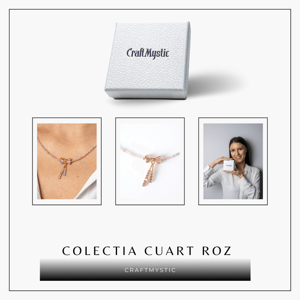 Iubire si Delicatețe – Colier din Cuart Roz Fatetat cu Fundita [8]