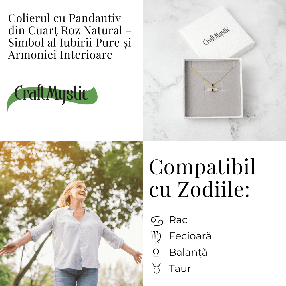 Colier cu Pandantiv Dublu Punct din Cuart Roz si Lant Auriu [5]