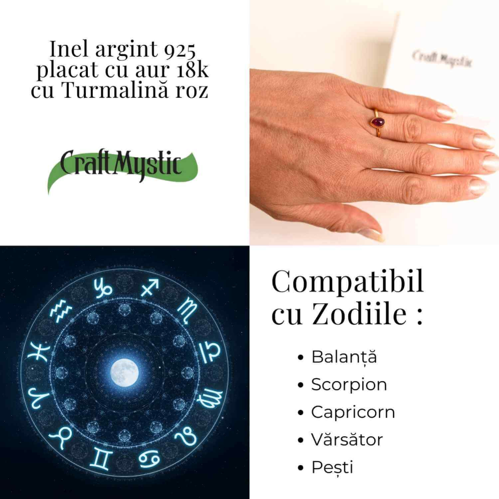 Inel argint 925 placat cu aur 18k cu turmalina roz ovala – piatra iubirii, armoniei si compasiunii [5]