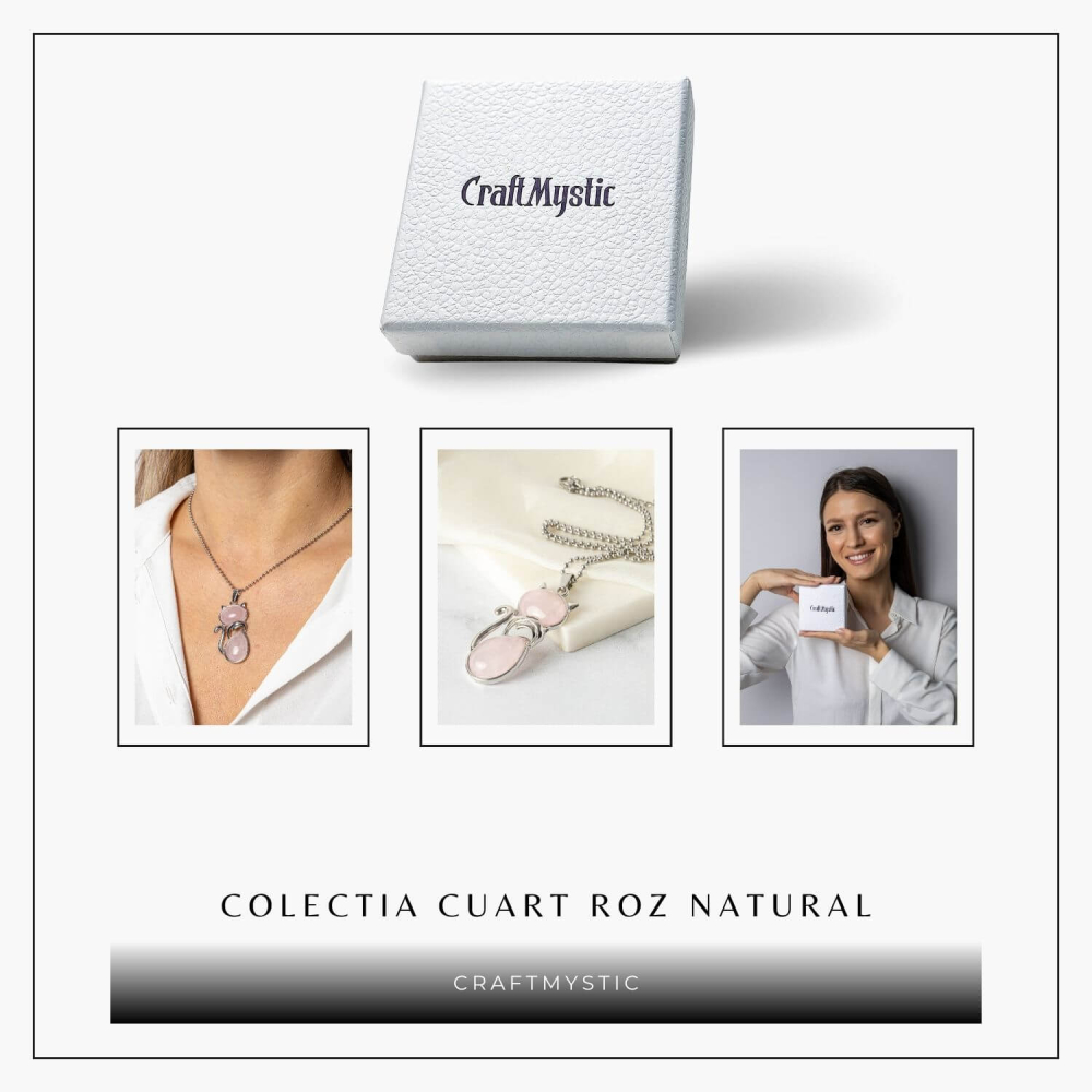 Iubire si Armonie – Colier Pisica din Otel Inoxidabil cu Cuart Roz [8]