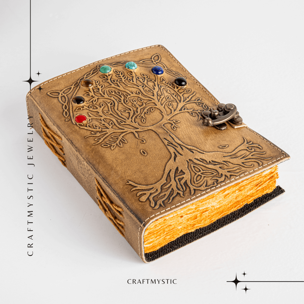 Jurnal Vintage maro cu Arborele Vietii si 7 Chakre - Piele Naturala [9]