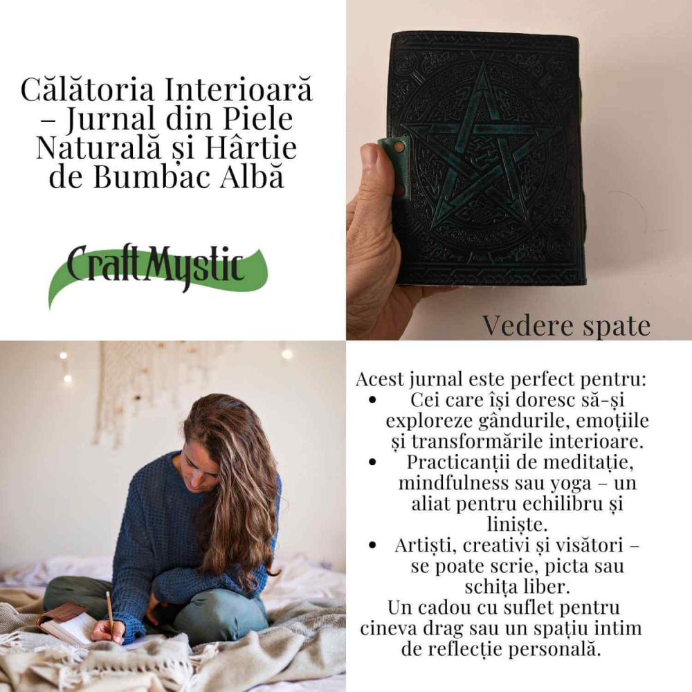 Jurnal Piele Naturala cu Pentagrama si Pietre – 17x13 cm [5]