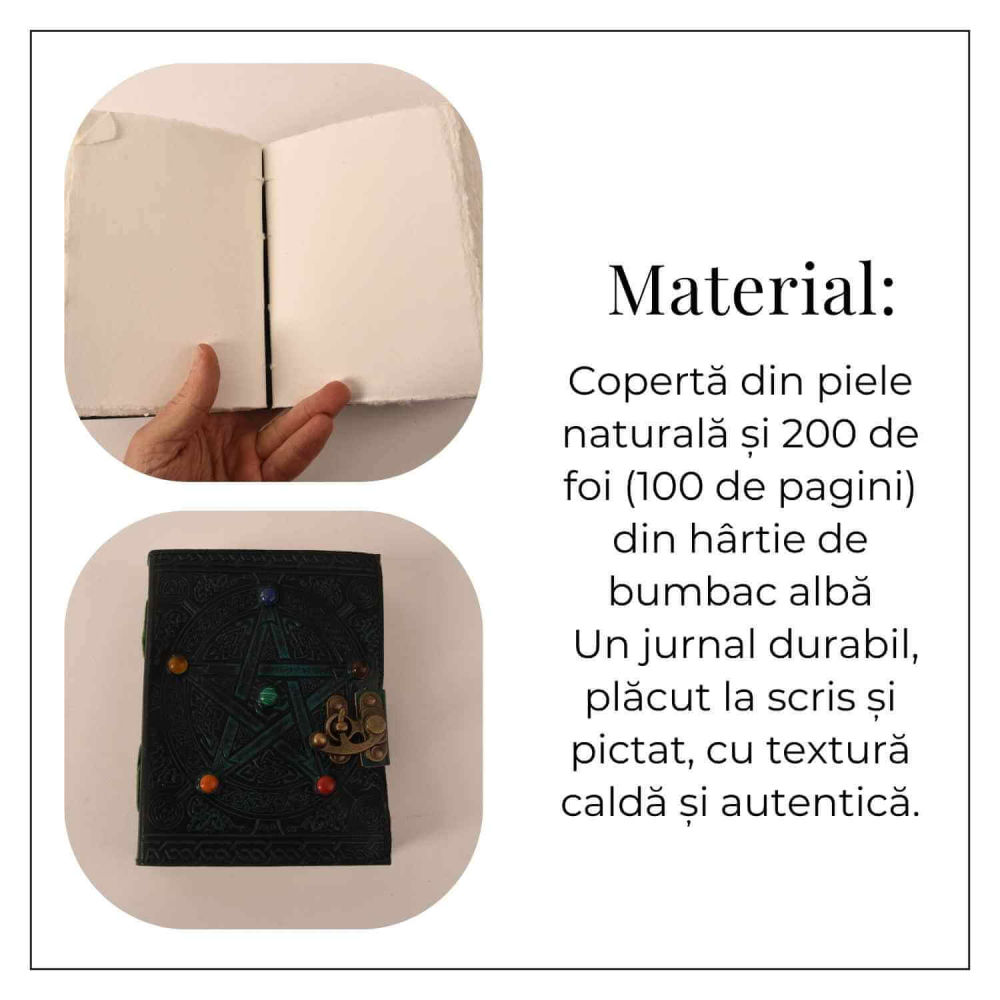 Jurnal Piele Naturala cu Pentagrama si Pietre – 17x13 cm [4]