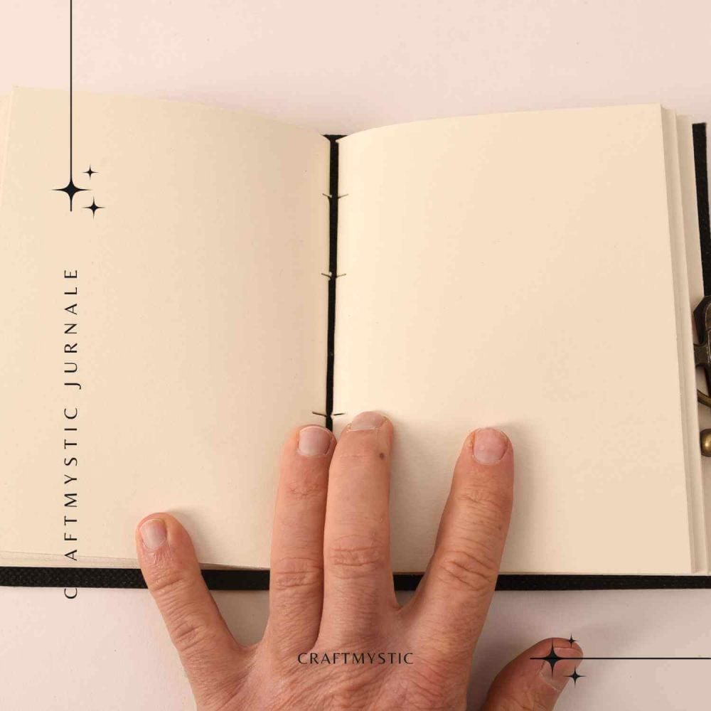 Jurnal Bufnita din Piele Naturala cu Piatra Decorativa si Hartie Bumbac Alba 17x13 cm [4]