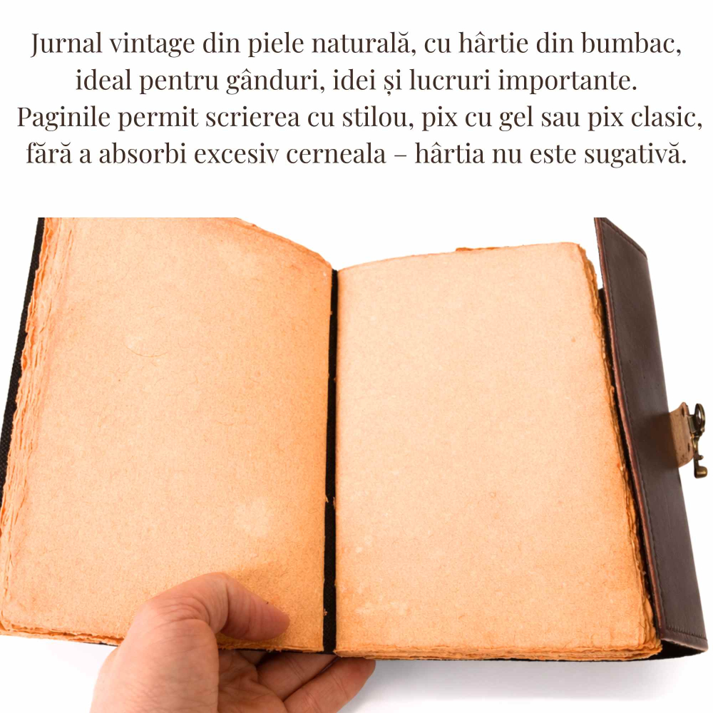 Jurnal vintage din piele naturala cu hartie bumbac si malachit decorativ 20x15 cm [3]