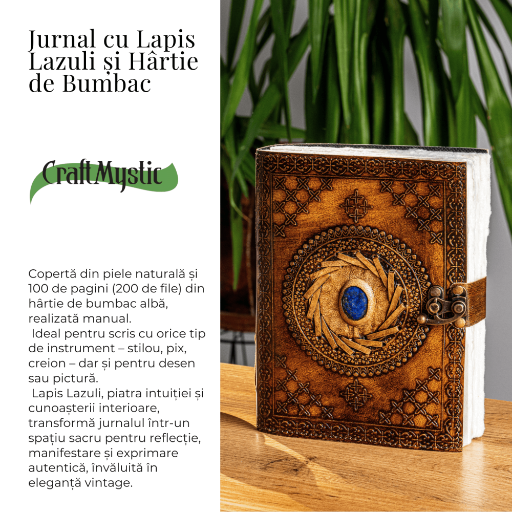 Jurnal din piele naturala cu Lapis Lazuli si hartie de bumbac – Calatorie interioara in stil vintage [3]